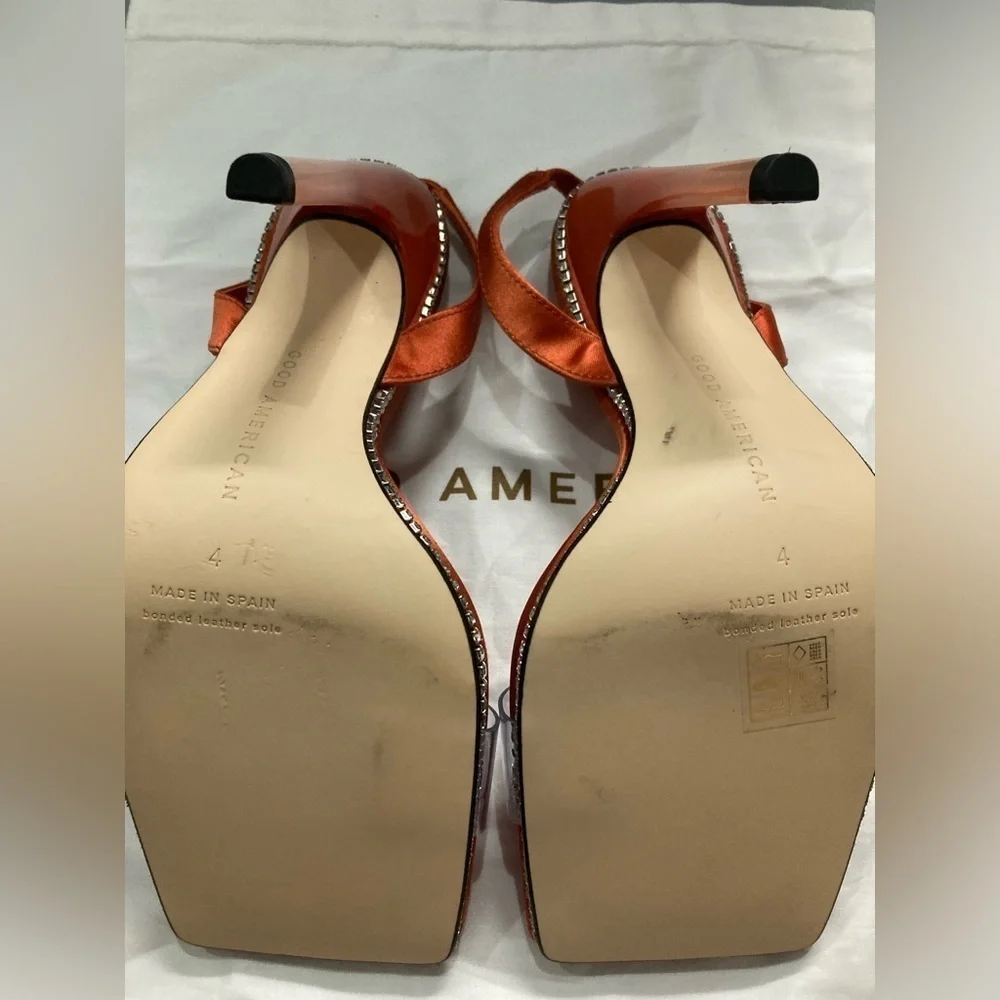 Good American Crystal Crush Orange Sandals Size 4‎
